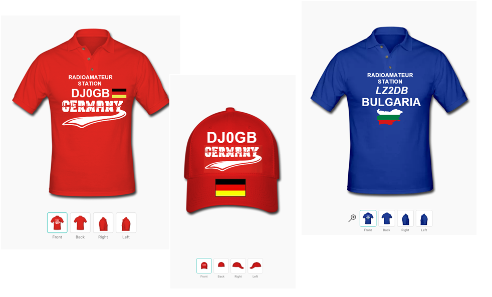 Някои примери за радиолюбителски фланелки със собствен инициал. Произвеждат се в USA по поръчка и се доставят на дом. адрес